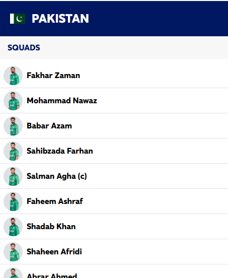 Pakistan squad v eng