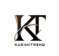 A 3D monogram logo featuring the interlocking letters "K" and "T" in glossy black and polished gold, centered above the text "KARIMITREND" on a clean white background.