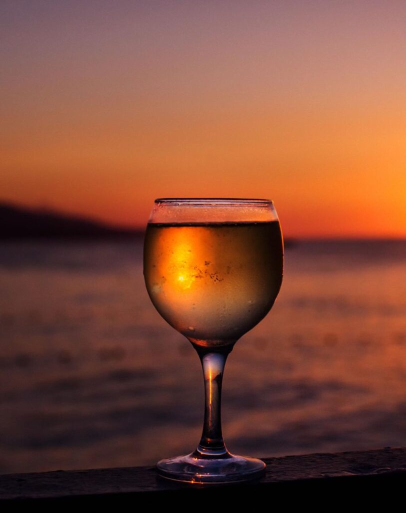 Sauvignon Blanc wine glass with fresh citrus and crisp white wine aesthetic