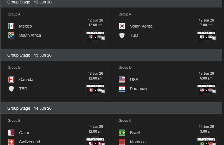 Schedule of FIFA world cup 2026