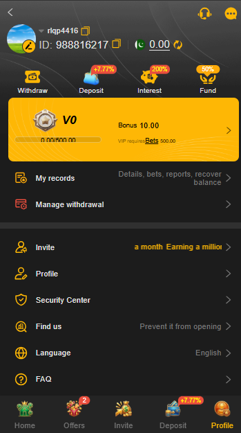 my profile on play7778 game