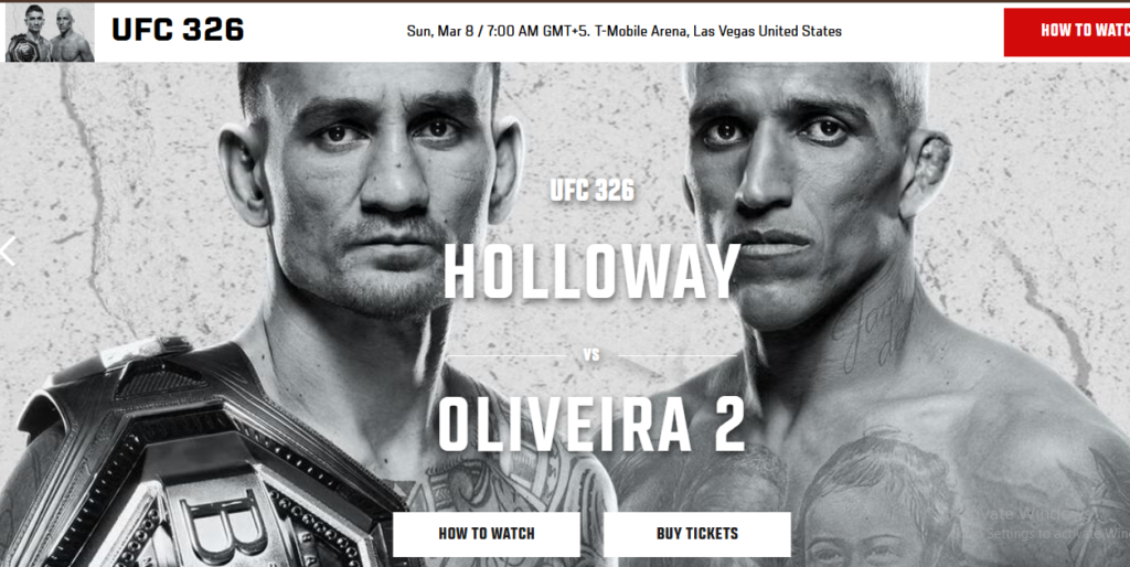 Promotional poster for UFC 326 featuring Max Holloway vs Charles Oliveira 2 with Holloway holding the BMF belt.