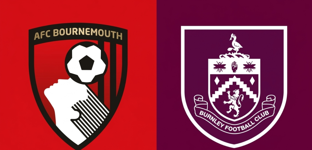 Burnley FC logo 2026 – official Premier League emblem, colors, and design details for the season." "Bournemouth AFC logo 2026 – red and black club emblem, official badge for English football."