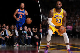 New York Knicks vs Los Angeles Lakers NBA 2026 game action”
