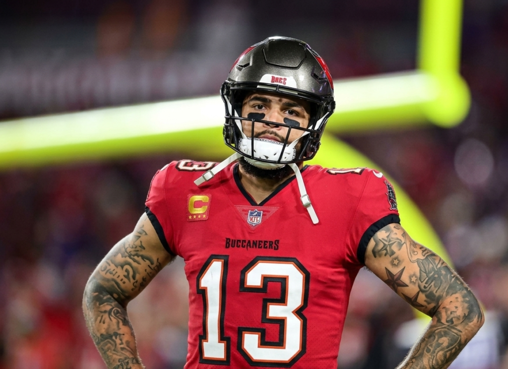 Portrait of Mike Evans, star wide receiver for the Tampa Bay Buccaneers in the NFL.