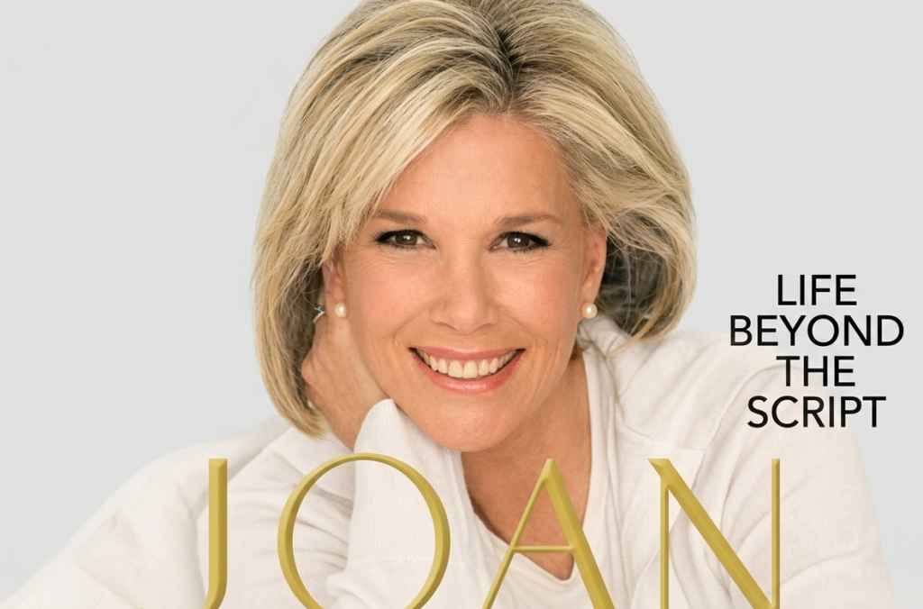 A high-quality portrait of Joan Lunden smiling, with the book title "Life Beyond the Script